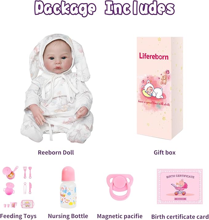 Lifelike Reborn Baby Dolls 18 Inch Realistic Veins Newborn Baby Girl Doll, Handmade Real Life Size Full Silicone Body Baby Dolls with Doll Accessories