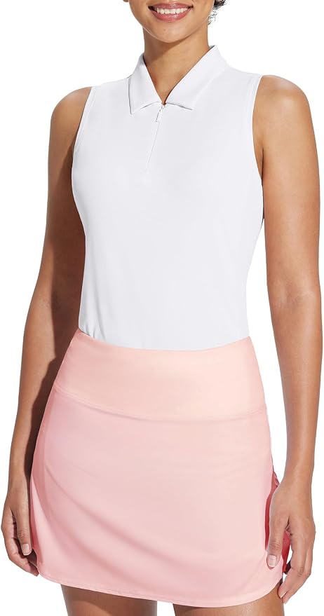 baleaf Women's Golf Shirts Sleeveless Polo Racerback with Zipper Collar | Upf 50+ Sun Protection; Racerback for Free Movement; Quick-Dry and 1/4 Zipper Collar.Perfect for Golf, Tennis and Pickleball