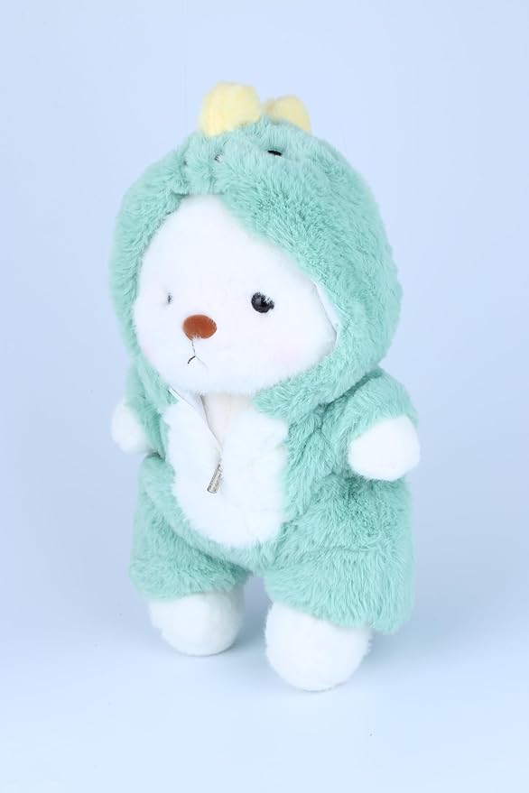 Teddy Bear Stuffed Animal, Teddy Bear Plush Toys with Removable Hoodie Movable Legs, 13'' Soft Cute Emotional Support Stuffed Plushies with Dinosaur Clothes Gifts for Girls Kids Birthday Christmas