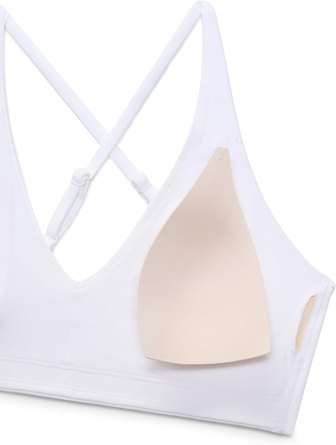 CRZ YOGA Butterluxe V Neck Twist Cross Back Sports Bras for Women - Adjustable Spaghetti Straps Padded Crop Yoga Top