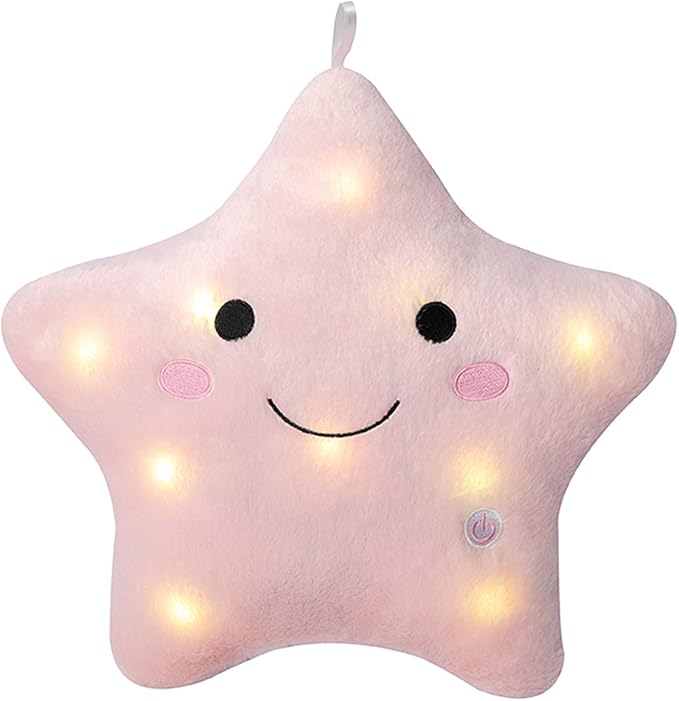 DearSun 13''Creative Twinkle Star Colorful Night Light Plush Pillows Light up Night Stuffed Toys Perfect for Birthday Christmas Holiday Valentines (Pink)