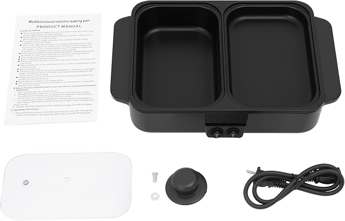 Electric Hot Pot with Grill 2 in 1 Korean BBQ Grill Indoor Cooking Electric Shabu Shabu Pot Indoor Smokeless Grill, Non-stick & Independent Dual Temperature Control (Black)