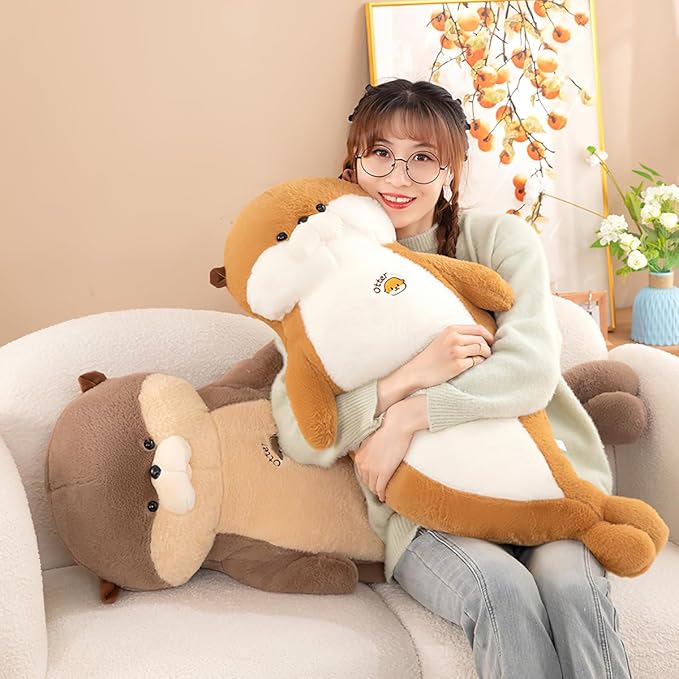 Giant Seal Plush Pillow 27.5" Sea Otter Stuffed Animal Big Stuffed Otter Plush Toy Cute Long Ocean Plushies Decor Birthday Valentine's Day Gift for Kids Girlfriend Brown