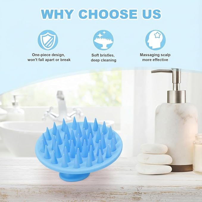 Meartchy Silicone Scalp Massager Shampoo Brush, Scalp Brush for Hair Growth & Dandruff Removal, Hair Scrubber Scalp Stimulator Exfoliator Brush with Soft Bristles for Wet Dry Scalp Care (Light Blue)