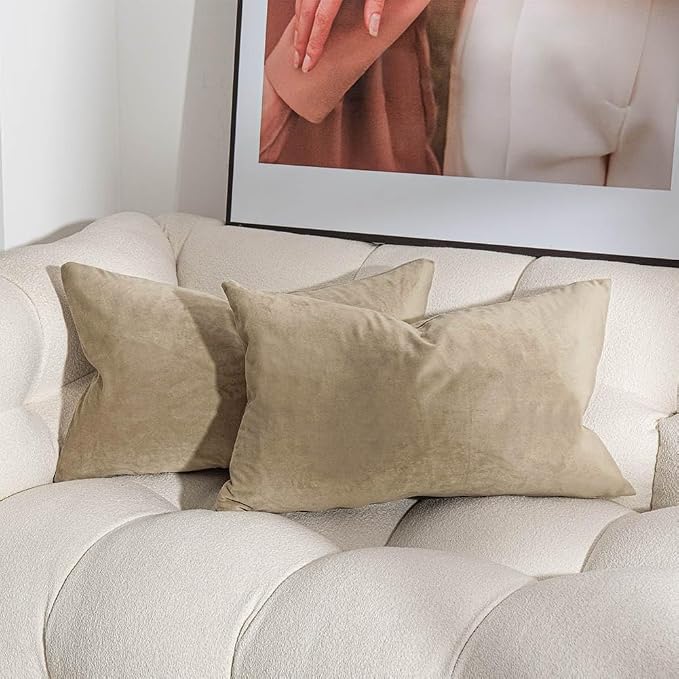 22x22 Velvet Throw Pillow Covers Set of 2 for Couch Sofa Bed,Stone | JUSPURBET Decorative Pillow Covers with Invisible Zipper for Modern Living Room Bedroom Home Decor