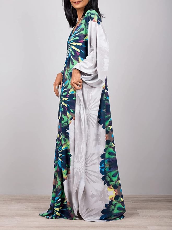 Venasha Womens Caftan Floral Print Kaftan Dress Short Sleeve Swimsuit Cover up Loungewear for Summer