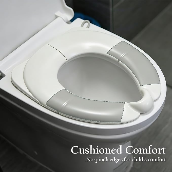 Kids Foldable Toilet Seat with Storage Bag - Training Urine Anti-Slip Toilet Seat Cover with Splash Guard for Children Toddlers, Portable & Travel-Friendly Easy Clean Universal Fit-Grey