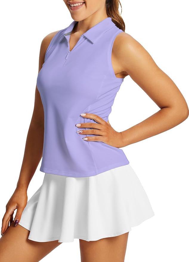 baleaf Women's Golf Shirts Sleeveless Polo Racerback with Zipper Collar | Upf 50+ Sun Protection; Racerback for Free Movement; Quick-Dry and 1/4 Zipper Collar.Perfect for Golf, Tennis and Pickleball