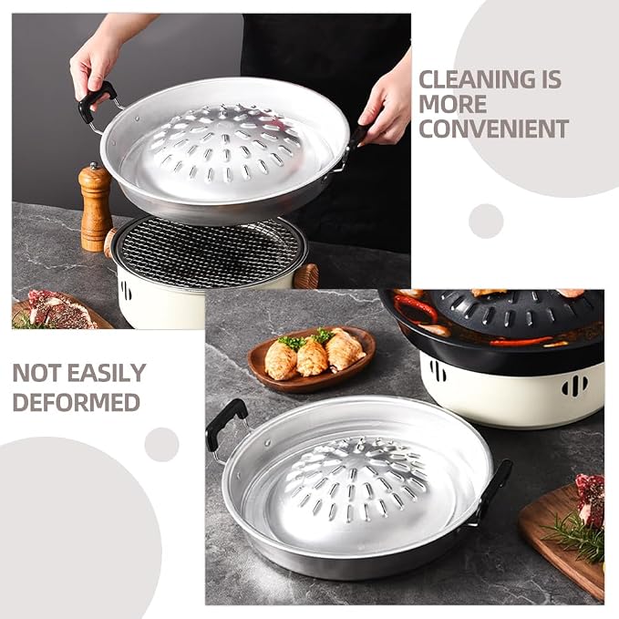 BESPORTBLE Thai Korean Bbq Grill Pan, Stainless Steel Barbecue Grill Tray Camping Bbq Pan Smokeless Roasting Pan Cooking Meat Vegetable Stovetop Plate for Outdoor 30cm