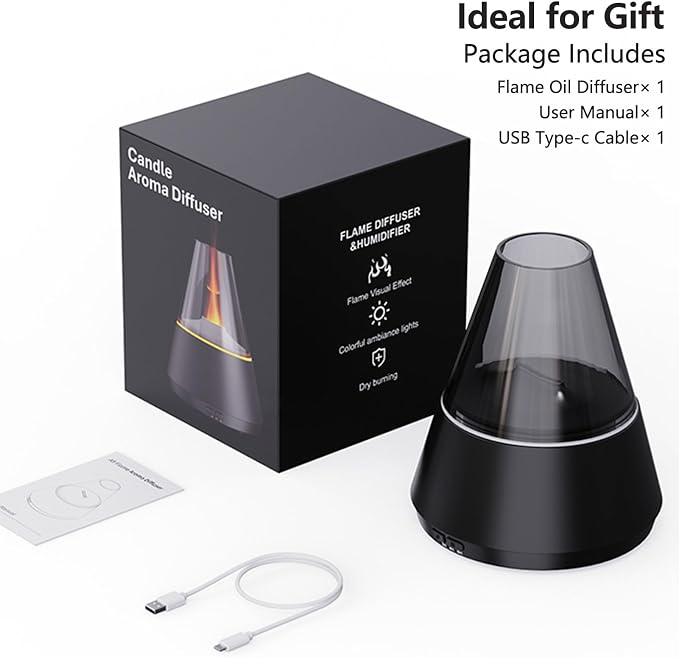 Flame Essential Oil Diffuser, Upgrade 7 Colour Lights Aromatherapy Diffuser, Oil Diffuser, Air Humidifier, Aroma Diffusers for Home, Bedroom, Office, Yoga, Timer & Waterless Auto Off (White)