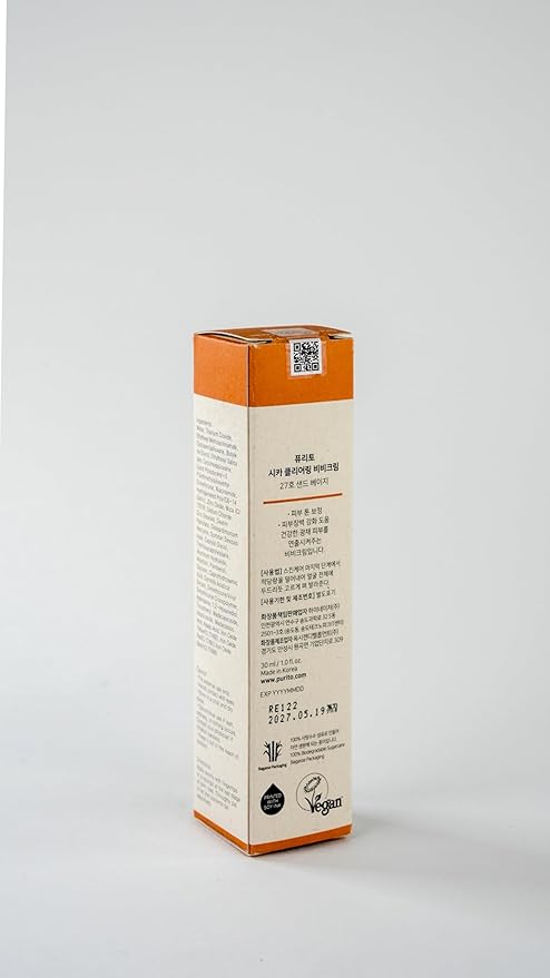 PURITO Cica Clearing BB Cream #27 Sand Beige 1 fl.oz / 30ml, Vegan bb cream