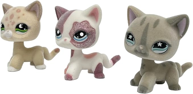 3pcs/Set Custom Flocked Pet Shop Toys Short Hair Cat Kitten Collie Great Dane Cocker Spaniel Dachshund Puppy Dog OOAK Compatible with LPS (#852 and 2291 and 468)