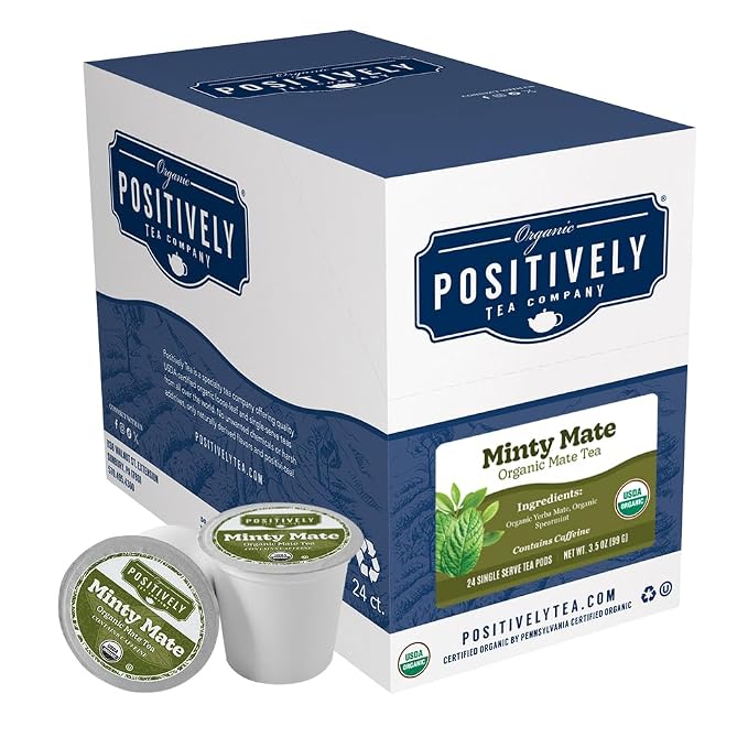 Organic Positively Tea Company, Minty Mate, Yerba Mate Tea, K-Cup Compatible, 24 Pods