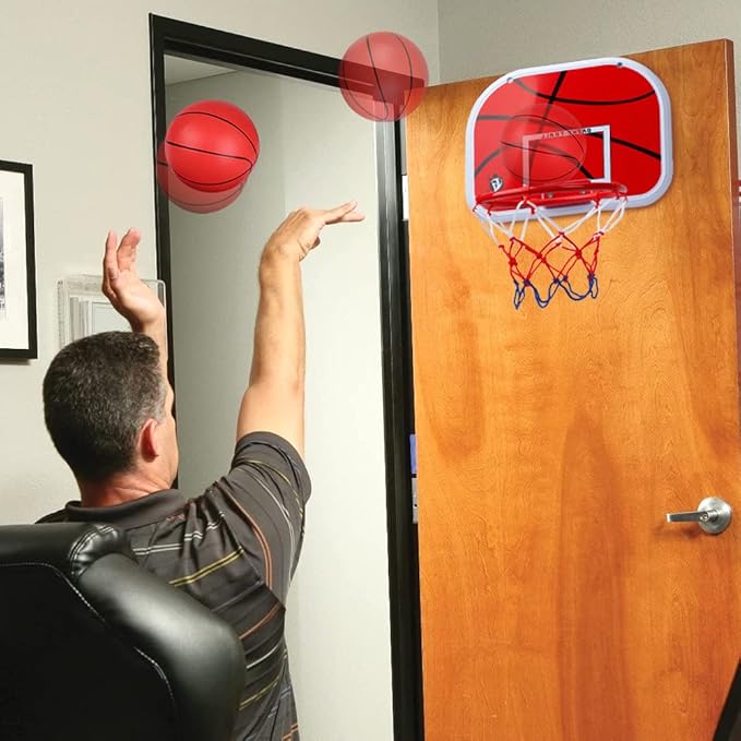 Indoor Basketball Hoop Set for Kids Adults, Mini Over The Door Hoop Set with 4 Balls for Dormitory Home Office, Upgarde Wall Mount Basketball Goal Sport Game for Boys Teen