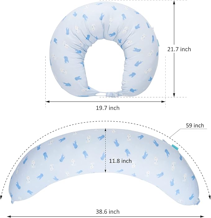 BYRIVER Firm C Shaped Body Pillow for Side Sleeping Women Men, Cooling Pregnancy Pillows for Sleeping, Washable Jersey Cotton Cover, Gifts for New Mom Women (Little Shark)