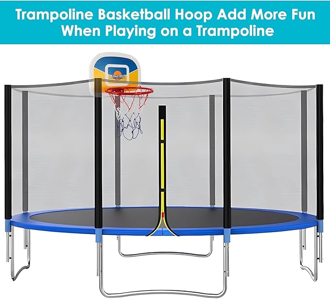 Trampoline Basketball Hoop with 2 Mini Basketball Easy to Install, Upgraded Basketball Hoop for Trampoline Dunk, Fit for Straight and Curved Pole,for Indoor and Outdoor Use