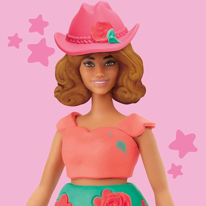 Play-Doh Barbie Florals and Fringe Set, Make Doll Clothes with Modeling Compound & 9 Fashion Accessories, Arts & Crafts for Girls & Boys 5+