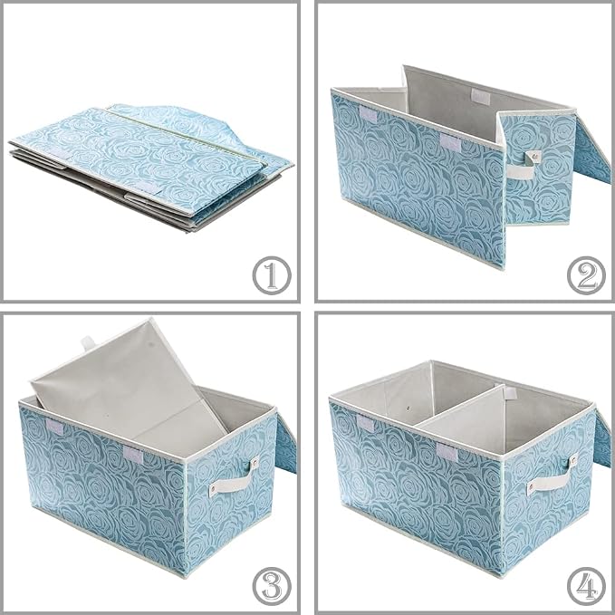 Large Stackable Storage Bins with Lids Fabric Decorative Storage Box Cubes Organizer Containers Baskets with Cover Handles Divider for Bedroom Closet Living Room 17.3x11.8x9.8 Inch 3 Pack