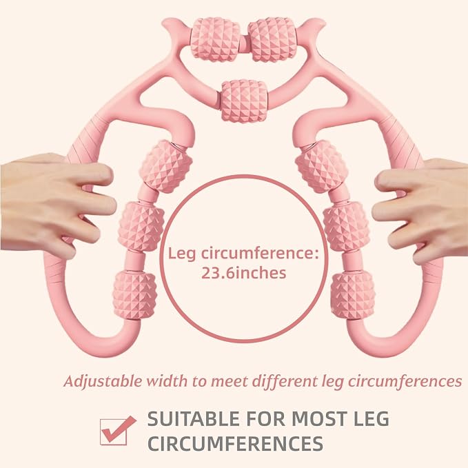 9-Wheel Muscle Massage Roller, Pink, PP+ABS Material, Adjustable for Cervical Arm Thigh Calf Massage, 10.24in x9.45in