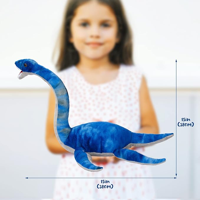 Plesiosaurus Plush Toy, Dinosaur Stuffed Animal Throw Plushie Pillow Doll, Soft Blue Fluffy Friend Hugging Cushion - Present for Every Age & Occasion