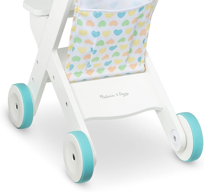 Melissa & Doug Mine to Love Wooden Play Stroller for Dolls and Stuffed Animals up to 20 Inches Tall - White