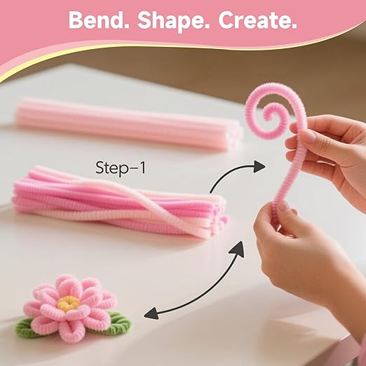 Pipe Cleaners Craft 300PCS 3 Colors Pastel Pink Pipe Cleaners Bulk 30CM Limpia Pipas para Manualidades Fuzzy Wire Chenille Stems for Arts Crafts and Creative DIY Projects Decorations