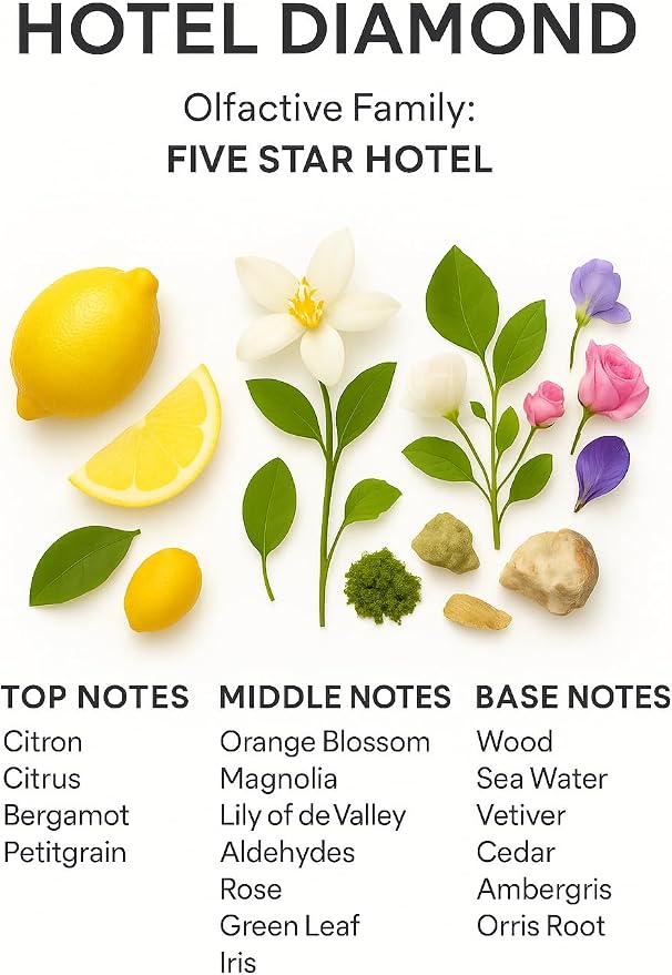SevenAromas Hotel Diamond | 45ml 1.5oz Hotel Scent Diffuser Oil | Five Star Hotel | Bergamot, Rose & Iris | Luxury Waterless Aromatherapy