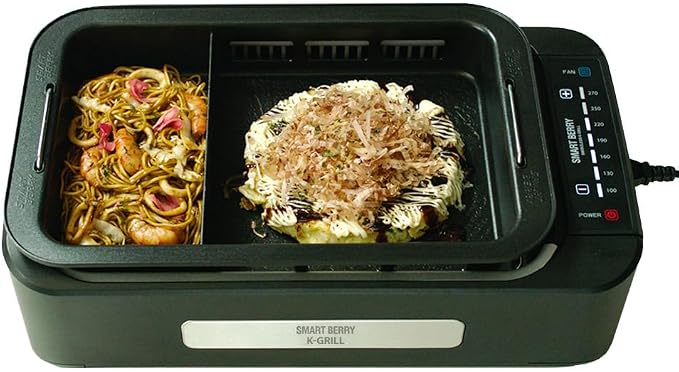 SMART BERRY 3 in 1 Smokeless Electric Indoor Grill, Nonstick Grill/Griddle Plates, Jjamjjapan, Glass Lid, Portable Korean BBQ Grill with 7-Level Control (Jjamjjapan set White)