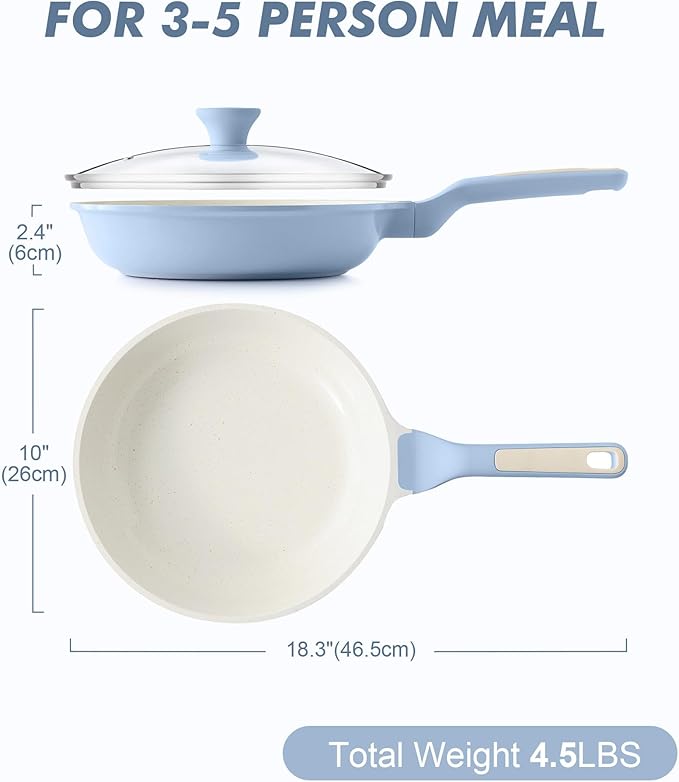 SENSARTE 10Inch Nonstick Ceramic Frying Pan with Lid, PFAS/PTFE Free, Blue | Ceramic Omelette Pan Skillet, Healthy Non-toxic Chef's Pan, Induction Compatible Pan, Heat Resistant Handle