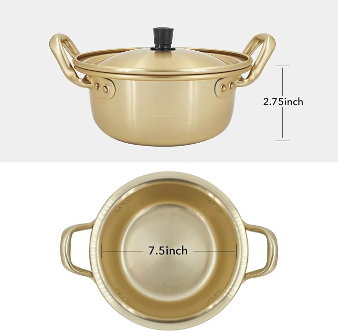 Korean Ramen Pot with Lid - Light Weight Ramen Cooker Pot, Korean Cookware Noodle Pot Fast Heating for Kitchen Cookware, Easy Light Stockpot Soup Pot, Healthy, Sturdy, & Dishwasher Safe (16cm)