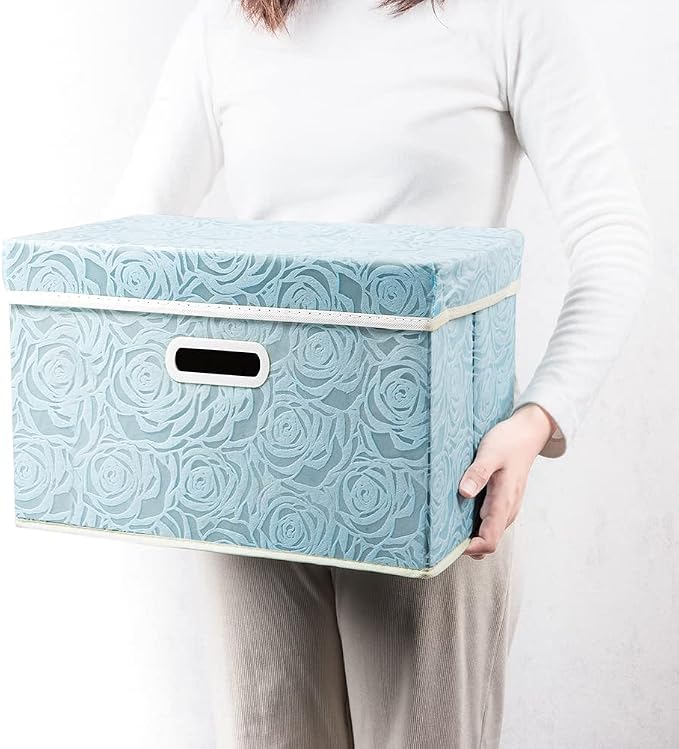 Collapsible Storage Cubes with Lids Fabric Decorative Storage Bins Boxes Organizer Containers Baskets with Cover Handles for Bedroom Closet Living Room 14.9x9.8x9.8 Inch 3 Pack