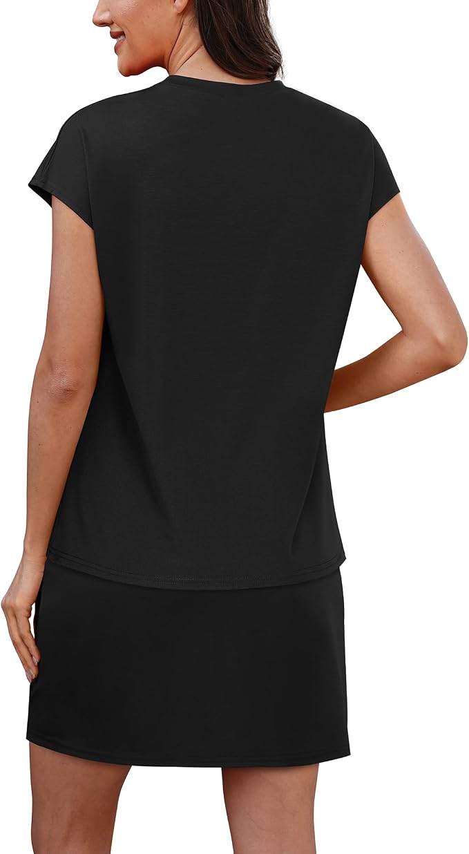 Sampeel Two Piece Skirt Sets for Women Summer Resort Wear Outfits Crew Neck Cap Sleeve Tops Tennis Skort with Pockets