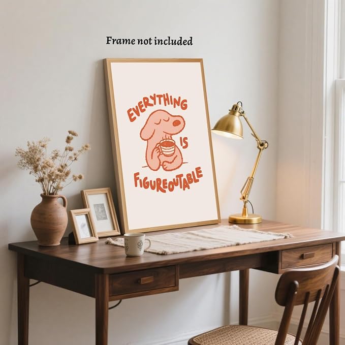 LEKDRA Everything Is Figureoutable Motivational Poster Cute Dog Positive Quote Inspirational Wall Art Funny Cartoon Mental Health Coffee Canvas Print for Kids Room Home Decor 8x12inch Unframed