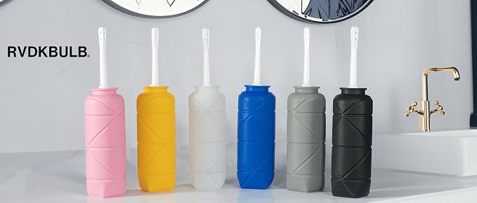 Foldable Compact Silicone Douche Bottle, Reusable Travel Douche Kit, 24 FL Oz Capacity, Blue