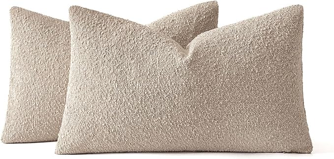 MIULEE 12x20 Decorative Lumbar Boucle Couch Pillow Covers Oatmeal | Set of 2 Textured Neutral Throw Pillow Covers, Accent Solid Pillowcases, Sofa Living Room Home Decor