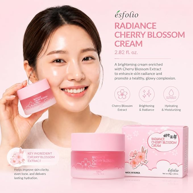esfolio made in Korea Cherry Blossom Nourishing Cream 2.82 Oz, Daily Facial Moisturizer with Cherry Extract, Lightweight Face Cream for Soft and Comfortable Skin, Fast Absorbing Korean Skincare