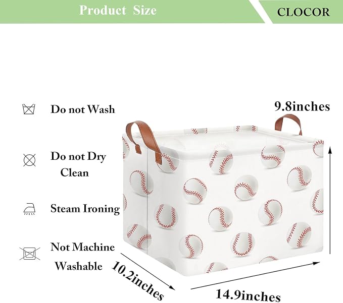 CLOCOR Rectangular Storage Basket,Collapsible Fabric Storage Container,Gift Basket(Baseball)