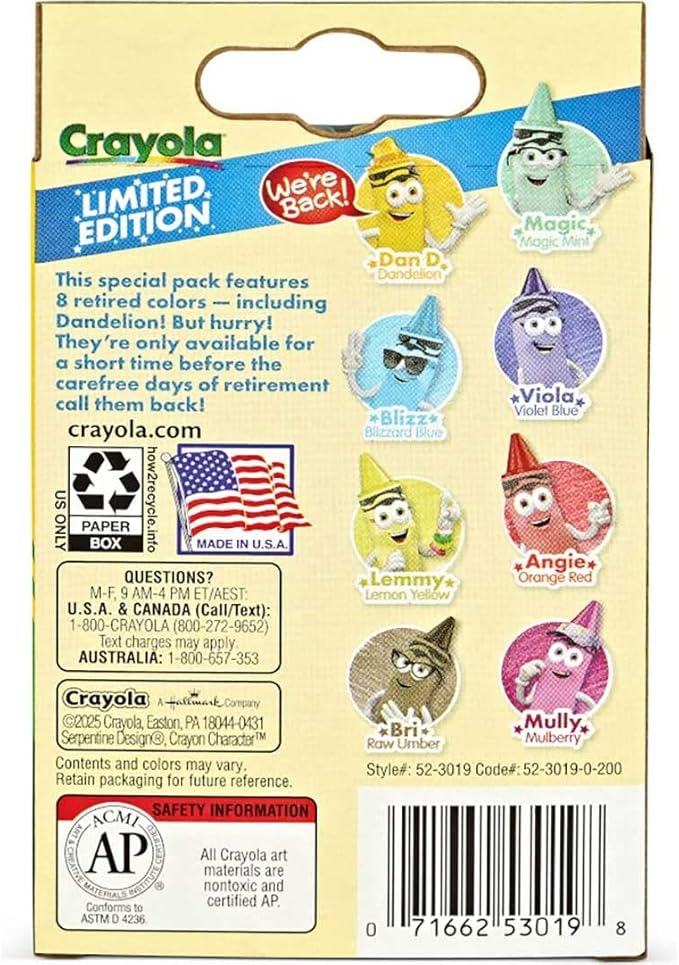Crayola Crayons Limited Edition with 8 Retired Colors, 1 Box