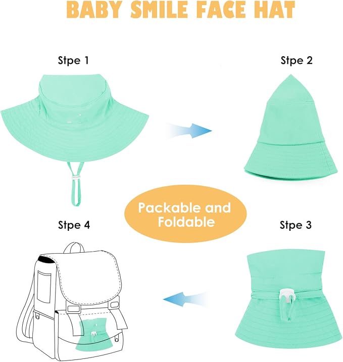 Baby Sun Hat UPF 50+ Sun Protective Toddler Bucket Hat Summer Kids Beach Hats Wide Brim Outdoor Play Hat for Boys Girls