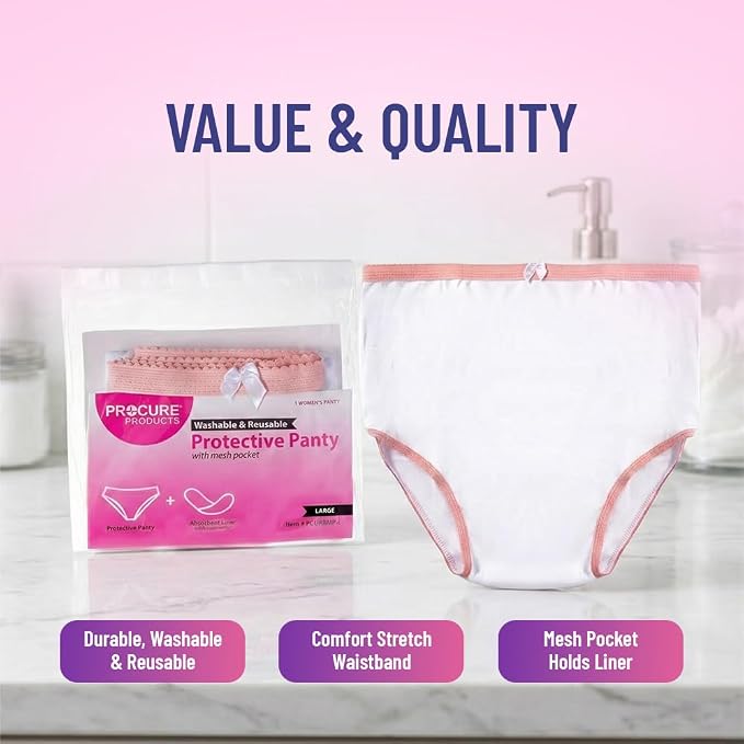 ProCure Women’s Protective Panty - Washable & Reusable Incontinence Underwear, XXXL (50+ in Hip), Cotton Panty with Liner Pocket - 1 Each