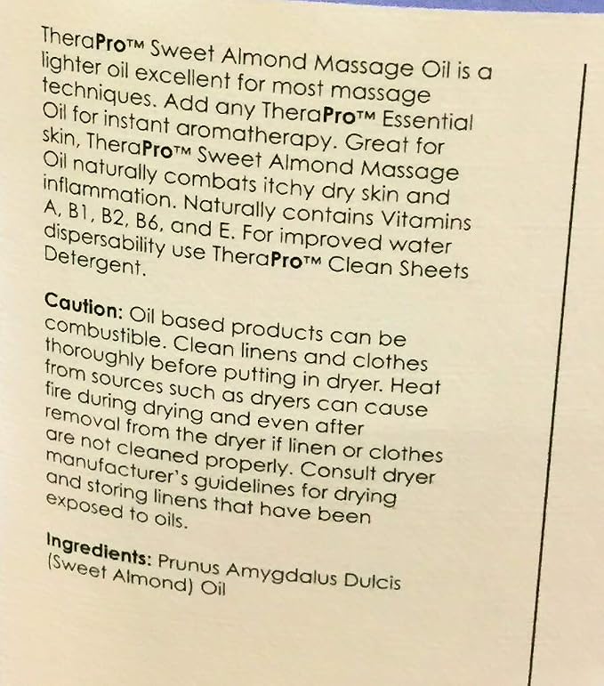 Sweet Almond Massage Oil by TheraPro - Sweet Almond Oil Infused with Vitamins A, B1, B2, B6 & E - Naturally Combats Dry, Itchy Skin & Inflammation - Excellent Light Massage Oil - 1 Gallon