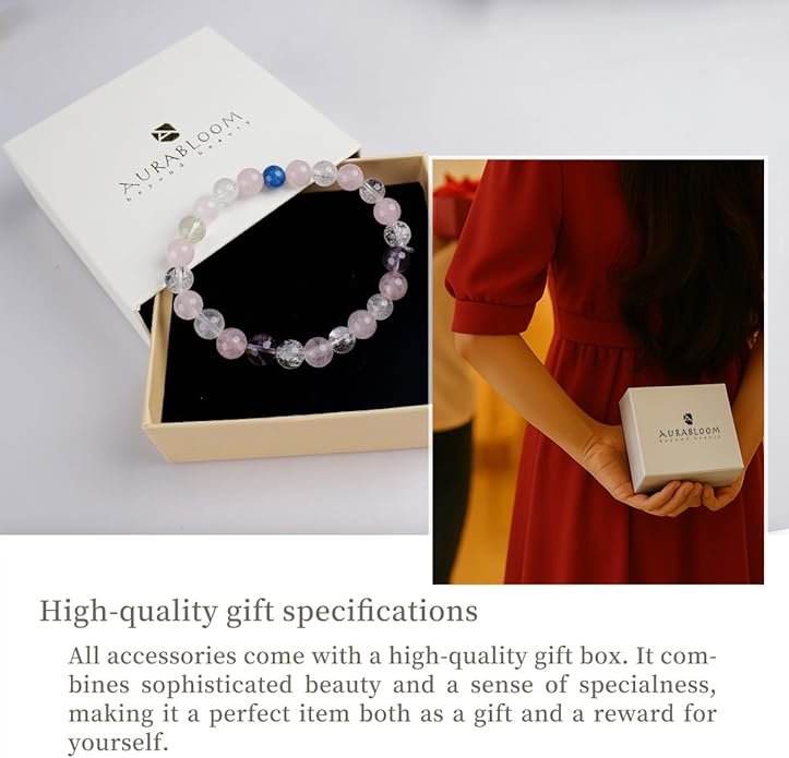8mm Natural Gemstone Beaded Bracelet for Women, Dainty Round Crystal Stretch Bracelets, Spiritual Healing & Calming Stone Jewelry Gift
