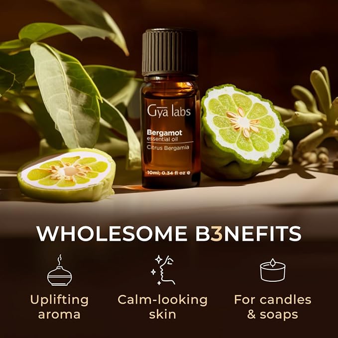 Rose Geranium Essential Oil for Skin & Bergamot Oil for Diffuser Set - Aromatherapy Grade Essential Oils Set - 2x0.34 fl oz - Gya Labs