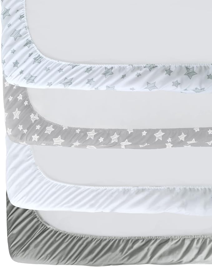 Crib Sheets for Boys or Girls 4 Pack, Fitted Crib Sheet for Standard Size Crib and Toddler Mattresses, Soft and Breathable Crib Sheets Baby Gift Boy Set, White