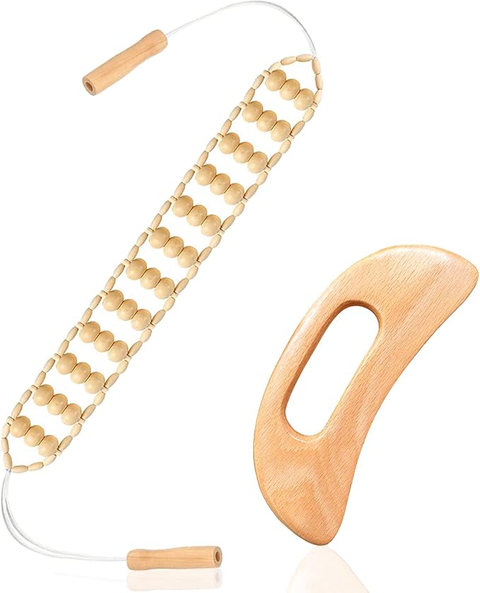 Wood Therapy Massage Tools,Handmade Wood Back Massage Roller Rope Tool,Maderoterapia Kit Body Sculpting Tools for Relax Muscles