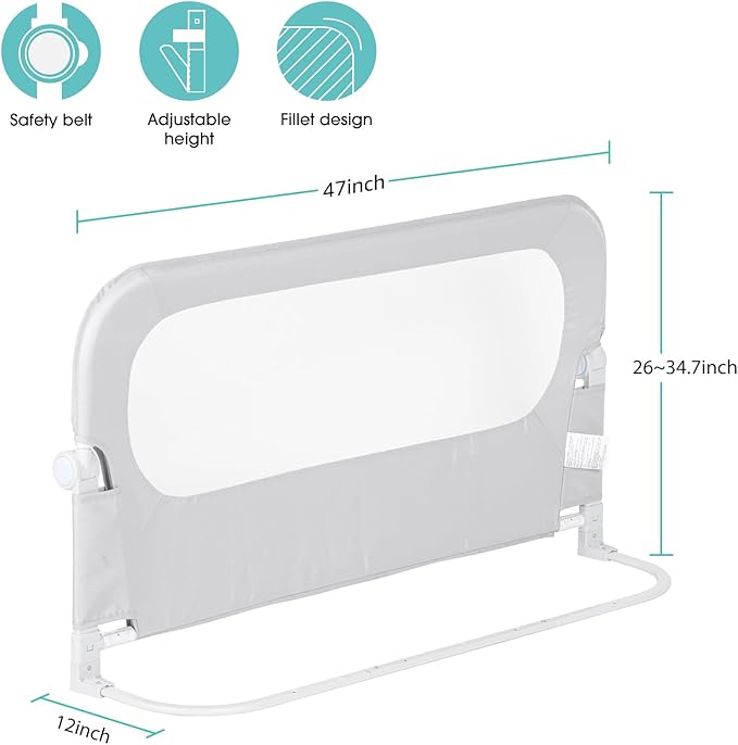 NUTIKAS Baby Bed Rail Guard for Toddlers - 47" Toddler Bed Side Rails for Twin, Full, Queen Bunk Size Bed Swing Down Bedrail Extral Tall Child Safety Side Railing Guards for Kids