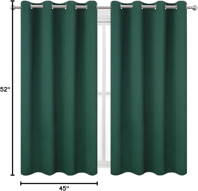 LEMOMO Blackout Curtains 52 x 45 inch/Green Curtains Set of 2 Panels/Thermal Insulated Room Darkening Bedroom Curtains