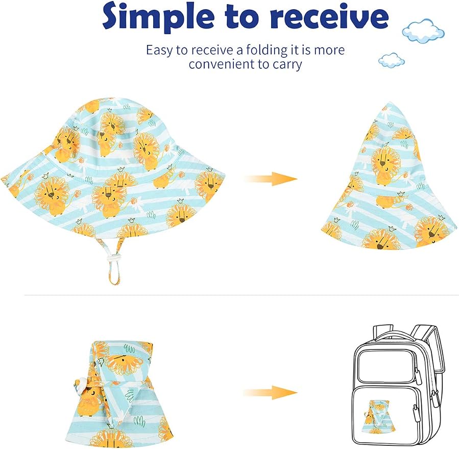 Baby Sun Hat UPF 50+ Sun Protective Toddler Bucket Hat Summer Kids Beach Hats Wide Brim Outdoor Play Hat for Boys Girls