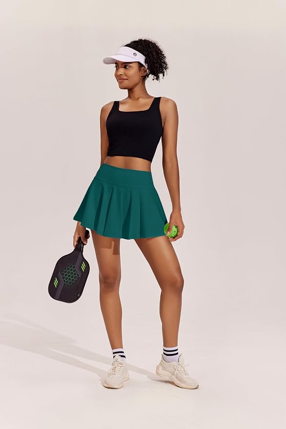 PINSPARK Womens Tennis Skirt 14" Pleated Athletic Golf Skorts with Pockets | High Waist, Tummy Control, Mini, Breathable, Lightweight, Soft, Built in Shorts, Pickleball, Casual