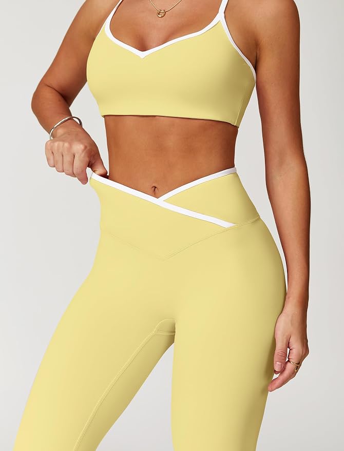 ABOCIW Workout Sets for Women 2 Piece Color Block Strappy Sports Bra High Waist Shorts Gym Yoga Pilates Outfits